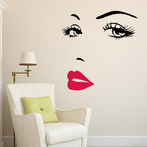 Decorative Acrylic Wall Sticker Vinyl Girl Face Lips Eyes Beauty Salon Decal 